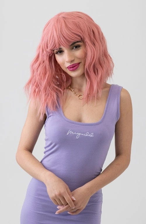 Dusty pink long wavy bob wig (LOB) with textured waves: Fearne
