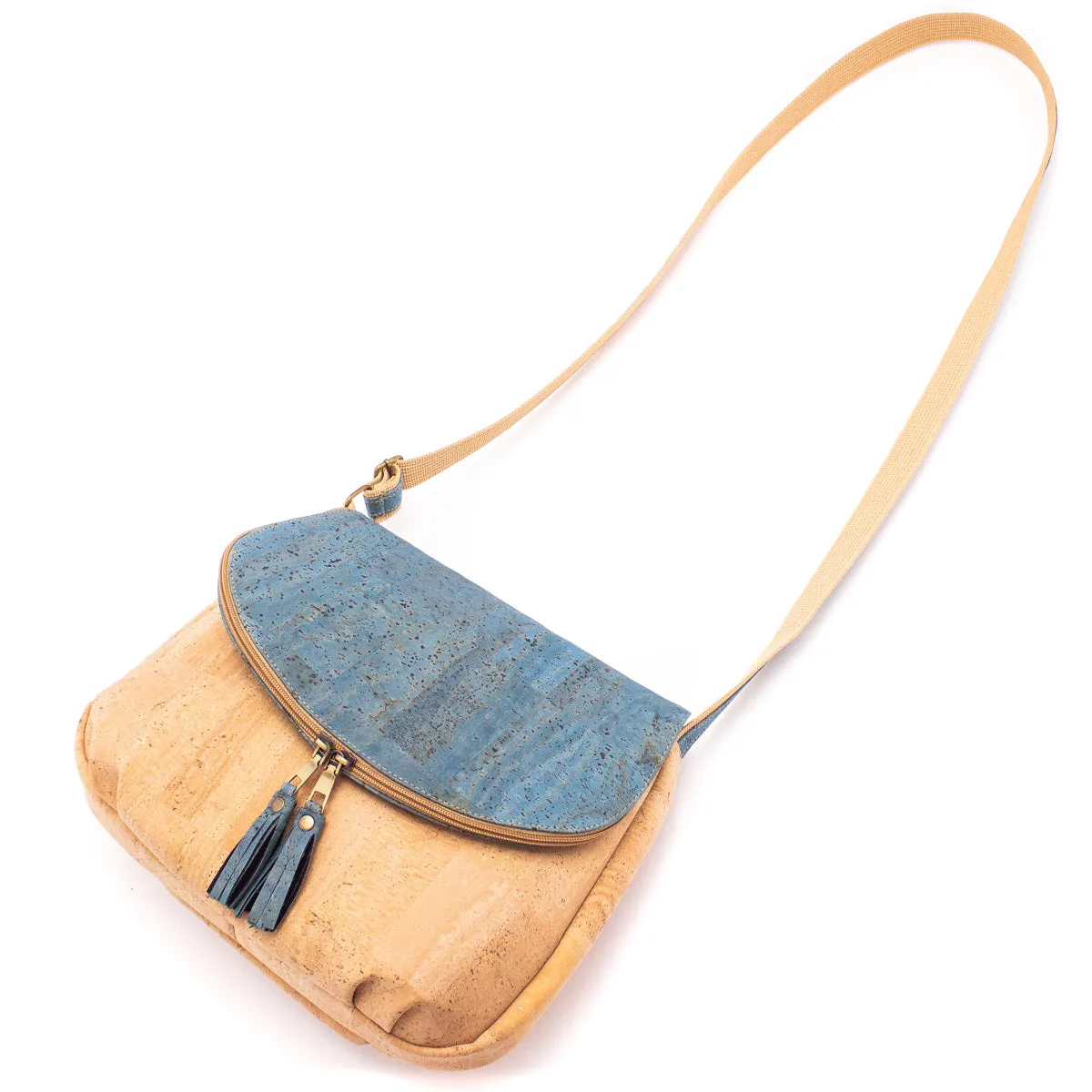 Elegant Cork Crossbody Bag ?C Natural & Colorful Tassel Flap Shoulder Purse BAGP-026