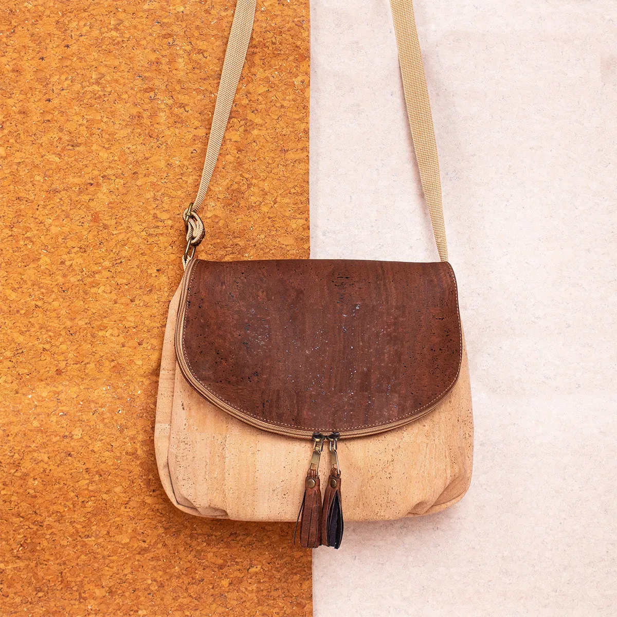 Elegant Cork Crossbody Bag ?C Natural & Colorful Tassel Flap Shoulder Purse BAGP-026