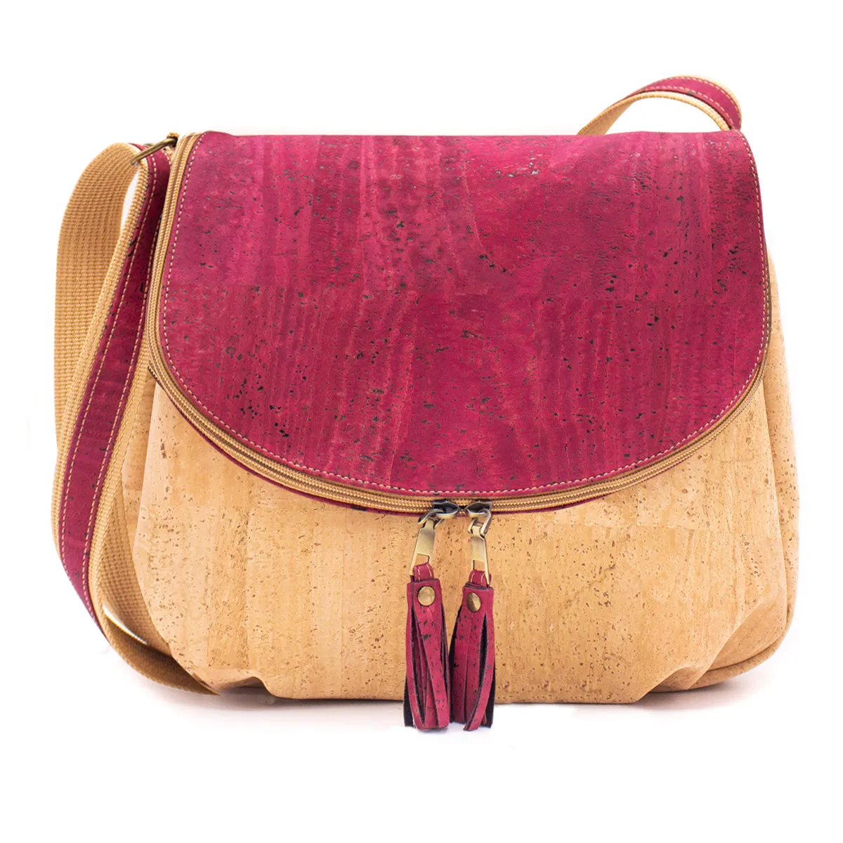 Elegant Cork Crossbody Bag ?C Natural & Colorful Tassel Flap Shoulder Purse BAGP-026