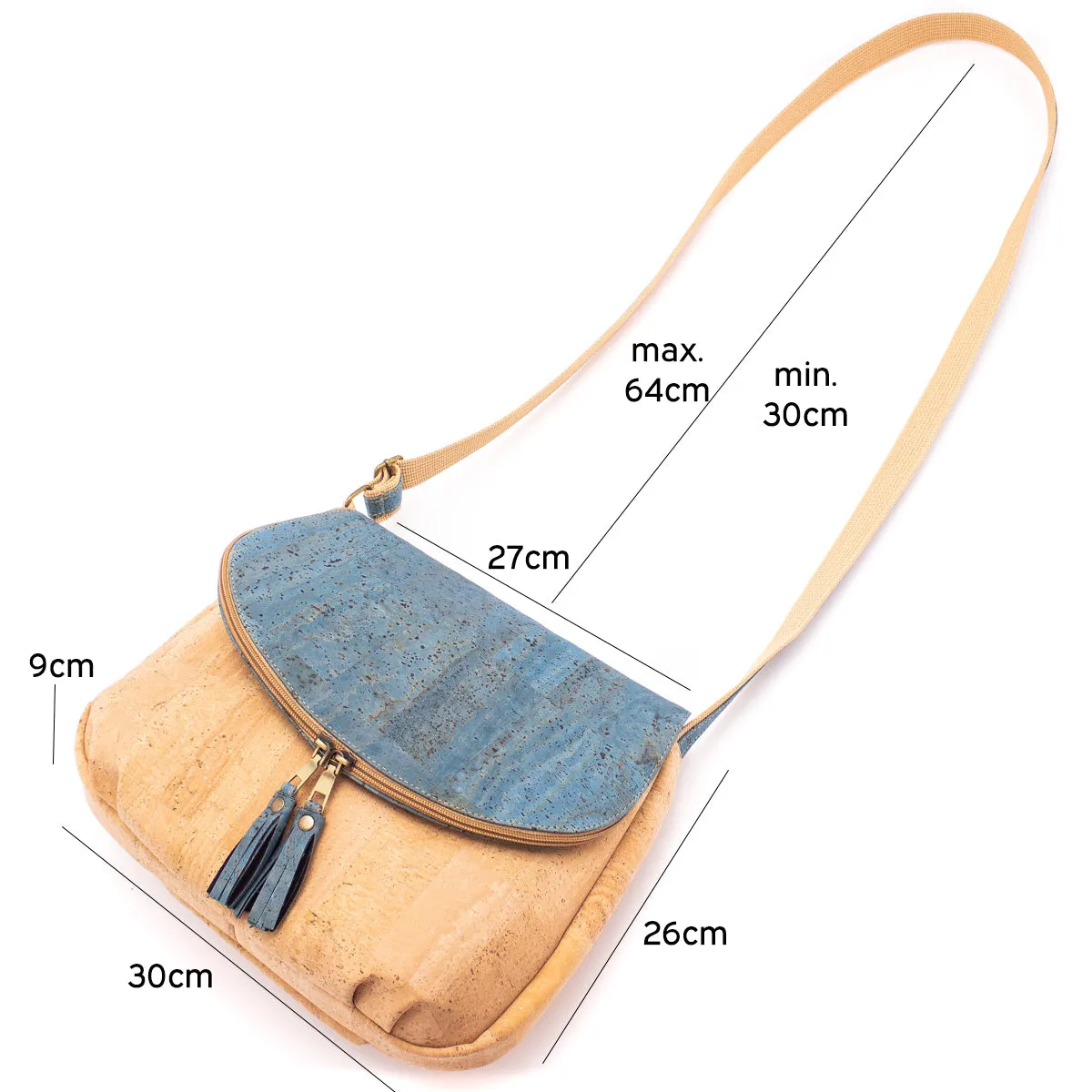 Elegant Cork Crossbody Bag ?C Natural & Colorful Tassel Flap Shoulder Purse BAGP-026