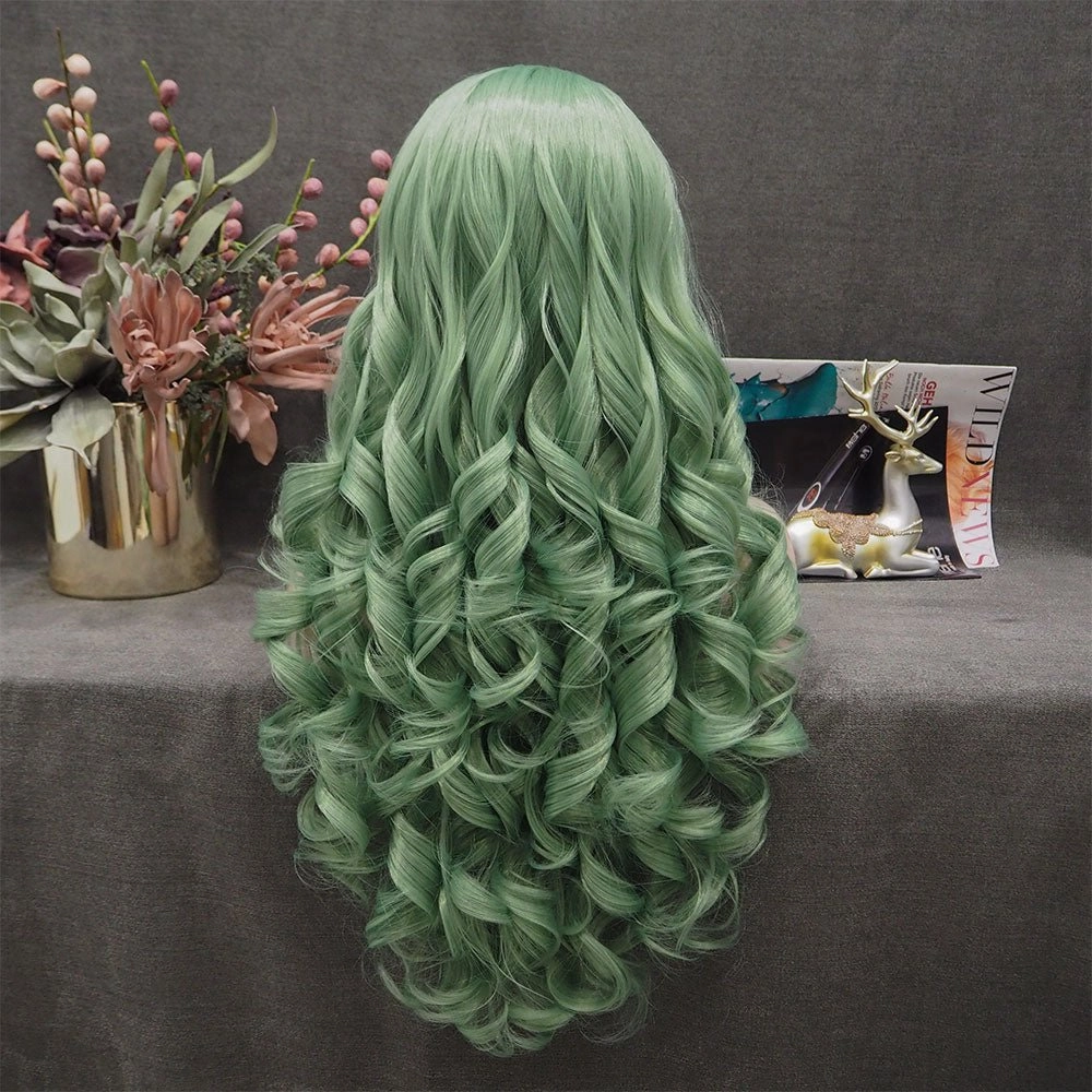 Emerald -Green Long Wavy Synthetic Lace Front Wig