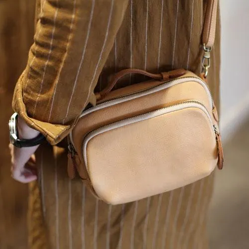 Fashion Beige Women's Satchel Leather Shoulder Bag Cream Small Handbag Crossbody Bag