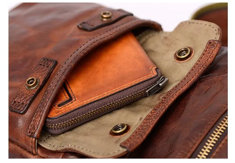 Fashion Black Leather Men Sling Bag Chest Bag Army Green Leather Sling Pack One Shoulder Backpack For Men