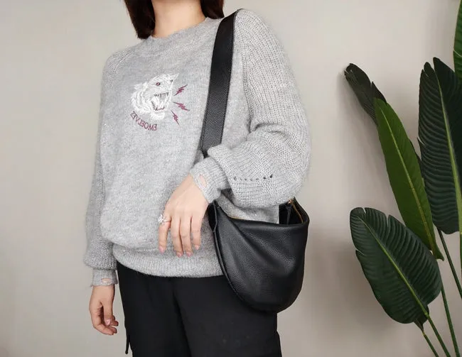 Fashion Women Black Leather Saddle Shoulder Bag Side Bag White Saddle Crossbody Bag Purse For Women