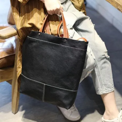Fashion Womens Black Leather Tote Shoulder Bag Women's Business Tote Work Bag Crossbody Bag