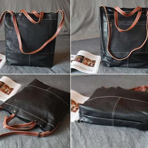 Fashion Womens Black Leather Tote Shoulder Bag Women's Business Tote Work Bag Crossbody Bag