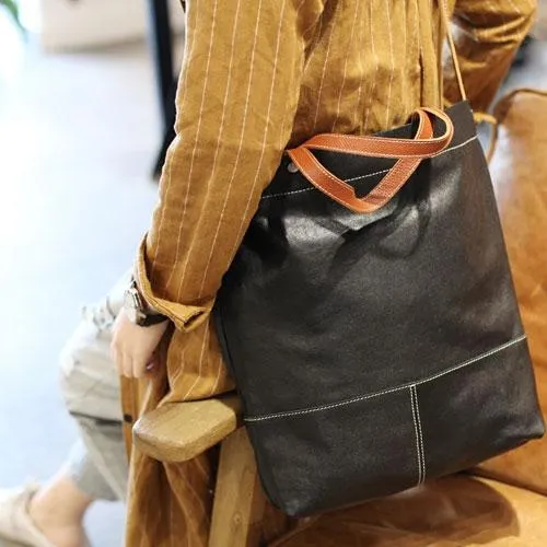 Fashion Womens Black Leather Tote Shoulder Bag Women's Business Tote Work Bag Crossbody Bag