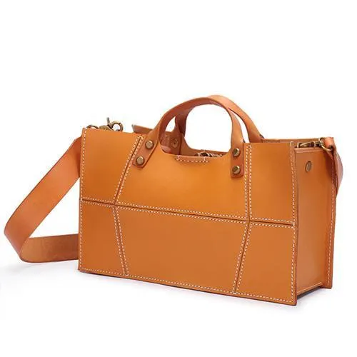 Fashion Womens Leather Square Handbag Purses Tan Small Handbag Shoulder Purse for Ladies