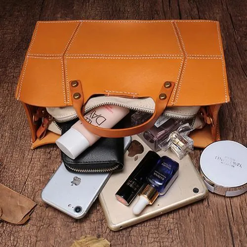 Fashion Womens Leather Square Handbag Purses Tan Small Handbag Shoulder Purse for Ladies