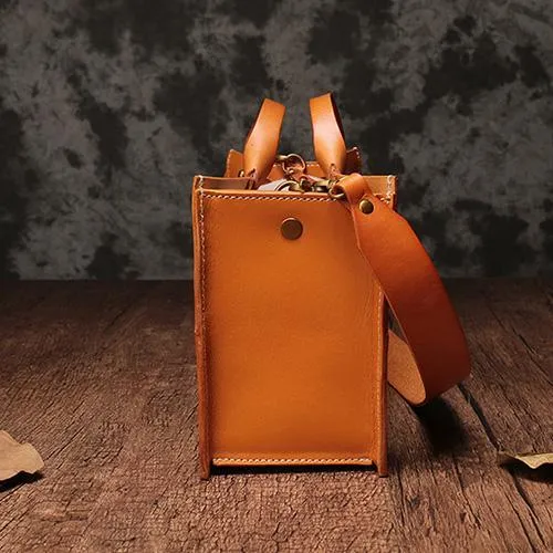 Fashion Womens Leather Square Handbag Purses Tan Small Handbag Shoulder Purse for Ladies