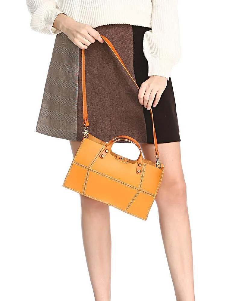 Fashion Womens Leather Square Handbag Purses Tan Small Handbag Shoulder Purse for Ladies