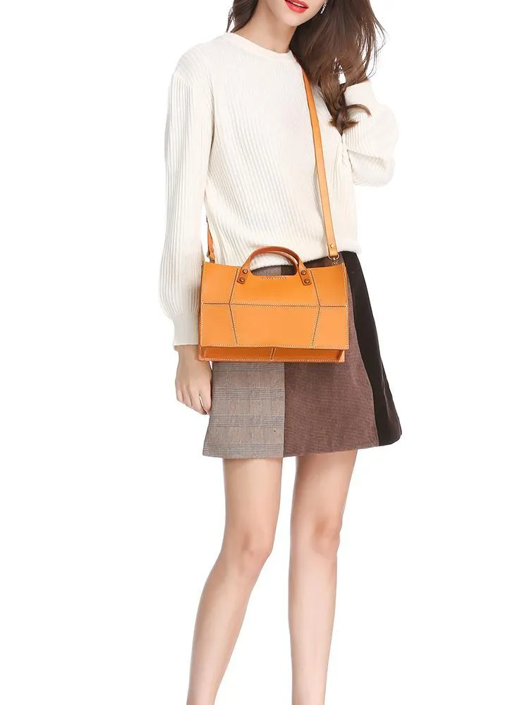 Fashion Womens Leather Square Handbag Purses Tan Small Handbag Shoulder Purse for Ladies