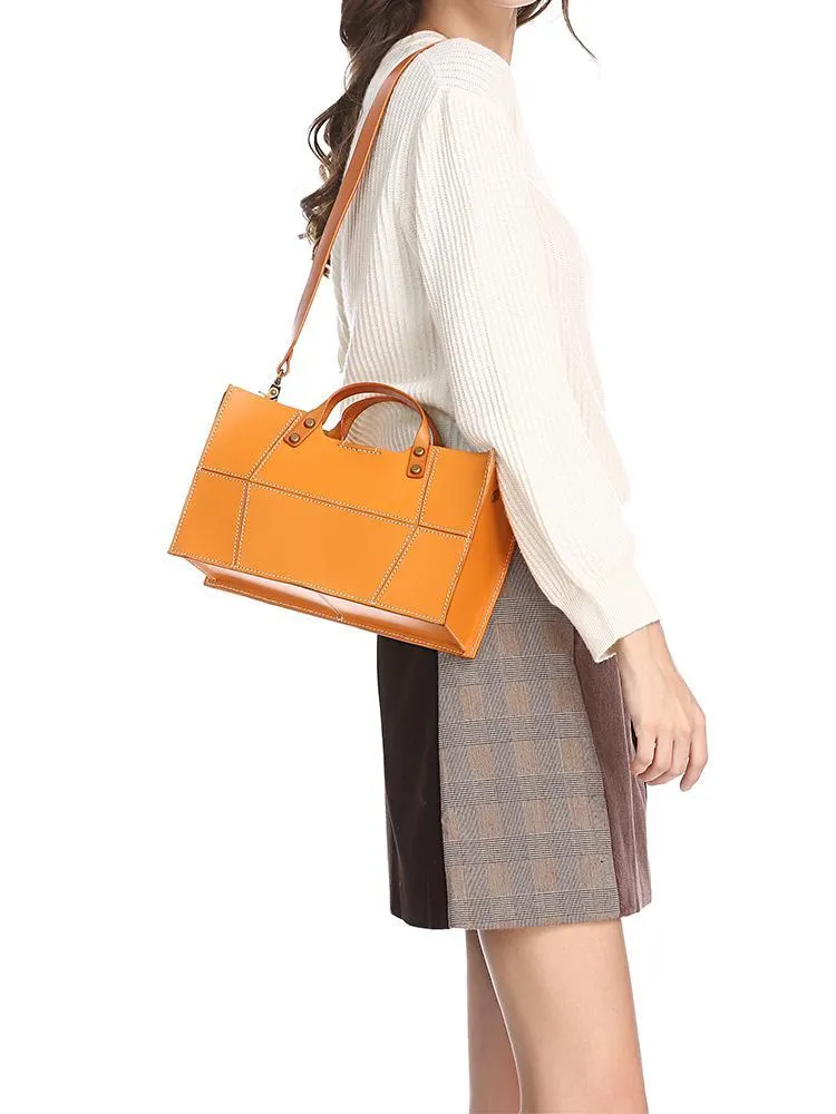 Fashion Womens Leather Square Handbag Purses Tan Small Handbag Shoulder Purse for Ladies