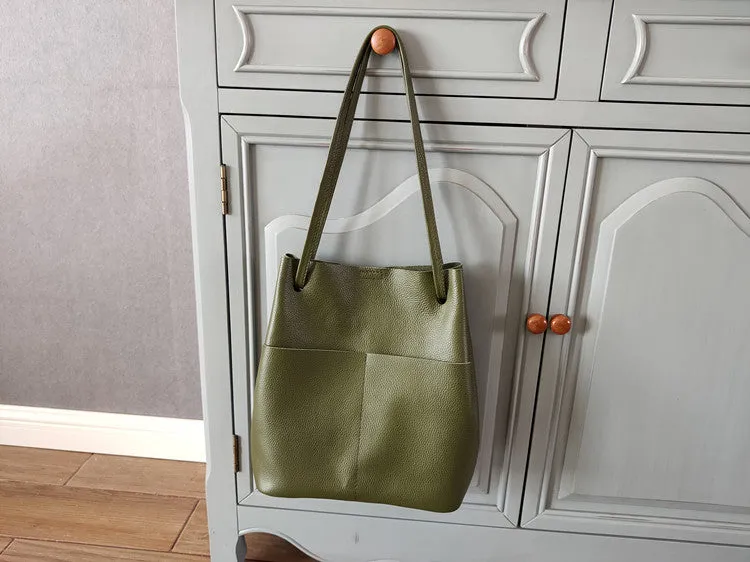 Fashion Womens Pink Leather Tote Bag Vertical Silver Shoulder Tote Bag Bucket Tote For Women