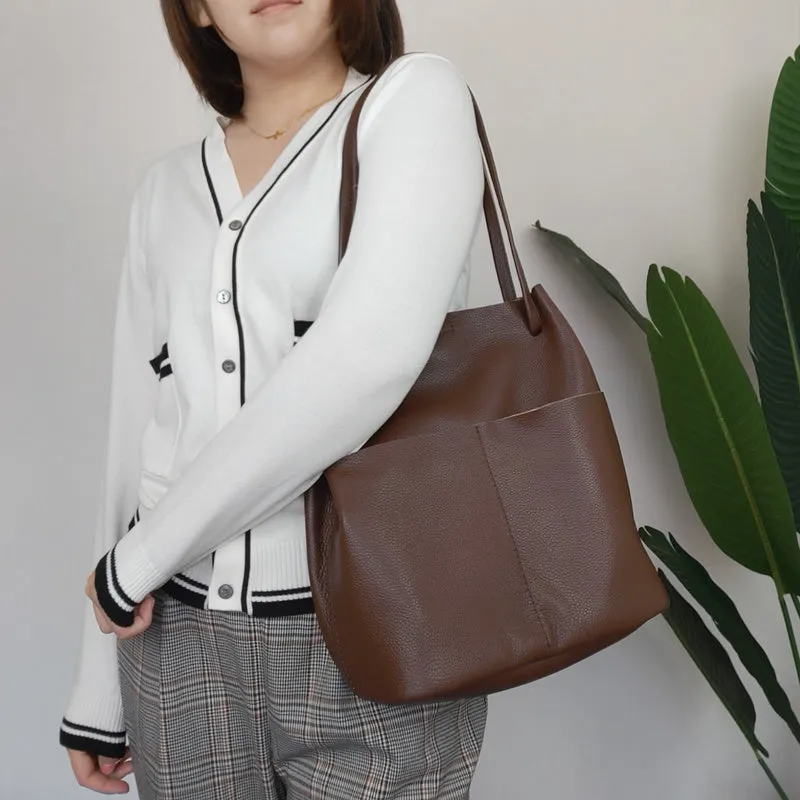 Fashion Womens Pink Leather Tote Bag Vertical Silver Shoulder Tote Bag Bucket Tote For Women