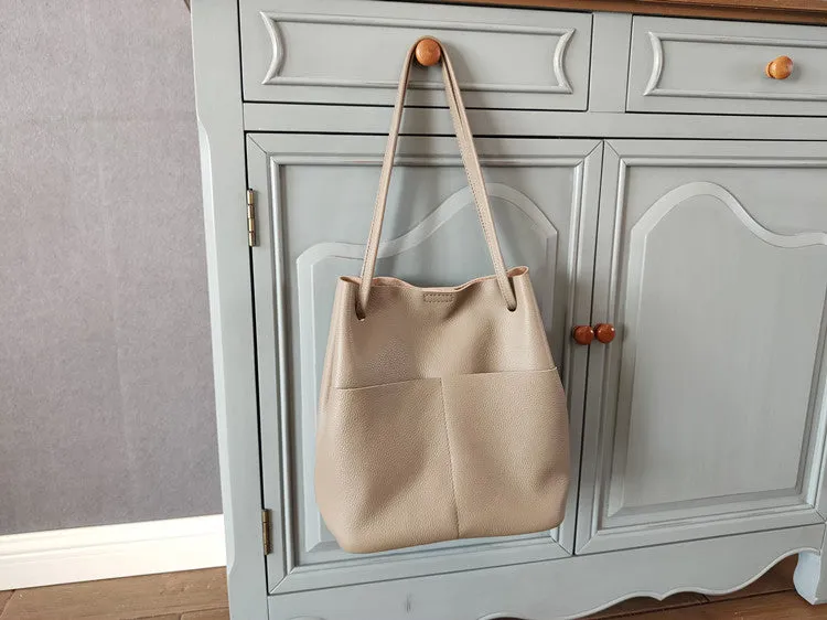 Fashion Womens Pink Leather Tote Bag Vertical Silver Shoulder Tote Bag Bucket Tote For Women