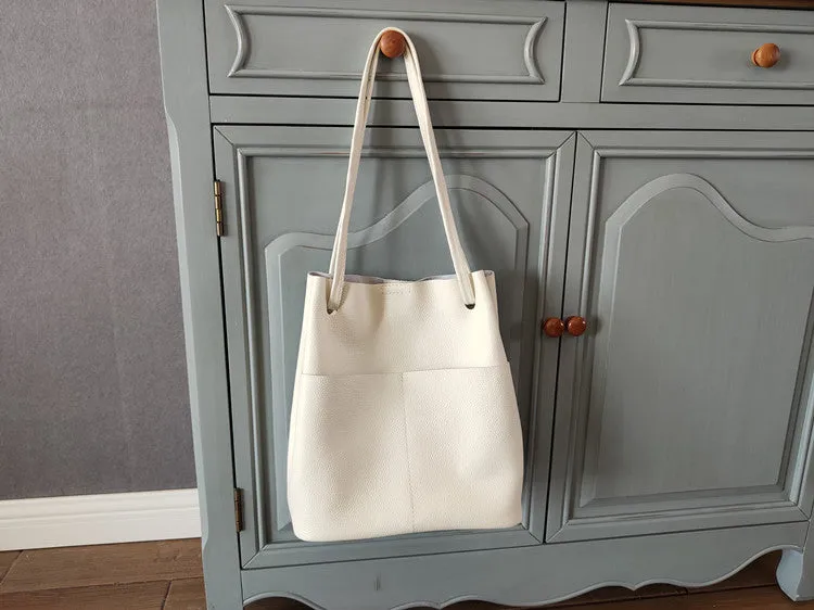 Fashion Womens Pink Leather Tote Bag Vertical Silver Shoulder Tote Bag Bucket Tote For Women