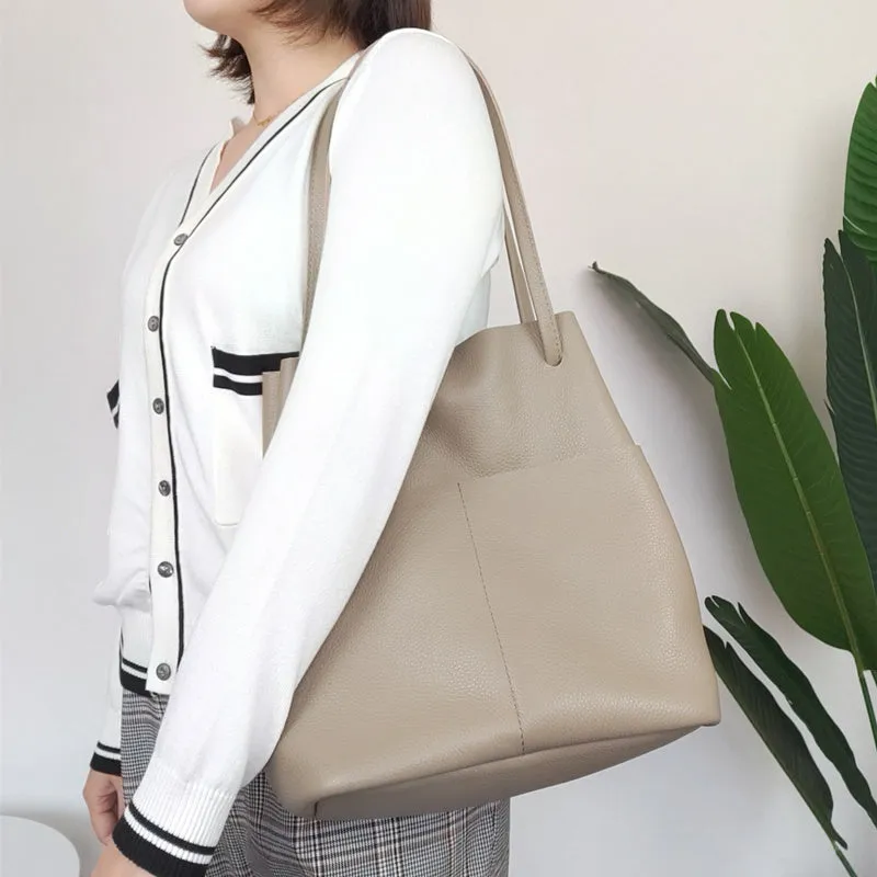 Fashion Womens Pink Leather Tote Bag Vertical Silver Shoulder Tote Bag Bucket Tote For Women