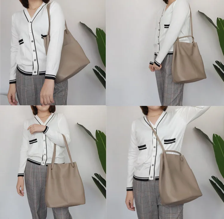 Fashion Womens Pink Leather Tote Bag Vertical Silver Shoulder Tote Bag Bucket Tote For Women