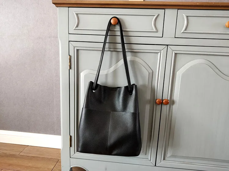 Fashion Womens Pink Leather Tote Bag Vertical Silver Shoulder Tote Bag Bucket Tote For Women
