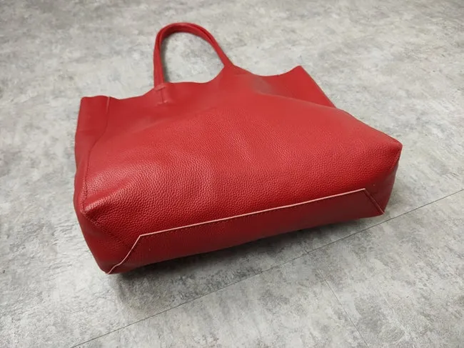 Fashion Womens Red Leather Oversize Tote Bag Red Shoulder Tote Bag Handbag Tote For Women