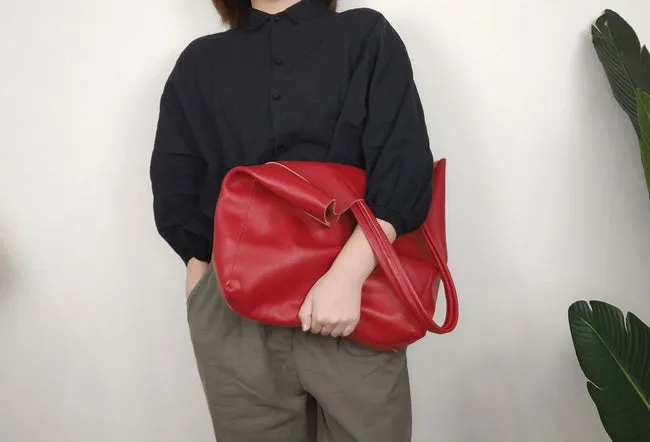 Fashion Womens Red Leather Oversize Tote Bag Red Shoulder Tote Bag Handbag Tote For Women