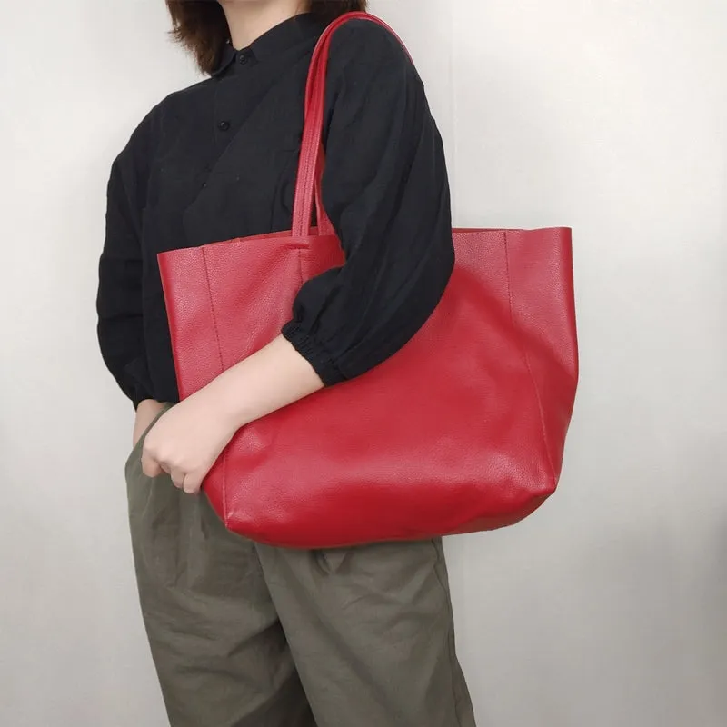 Fashion Womens Red Leather Oversize Tote Bag Red Shoulder Tote Bag Handbag Tote For Women