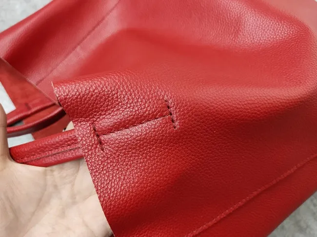 Fashion Womens Red Leather Oversize Tote Bag Red Shoulder Tote Bag Handbag Tote For Women