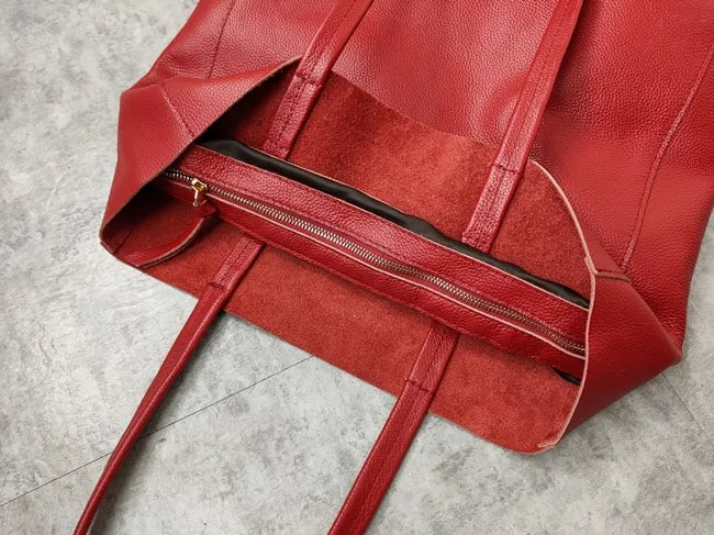 Fashion Womens Red Leather Oversize Tote Bag Red Shoulder Tote Bag Handbag Tote For Women