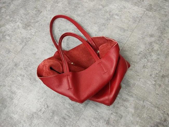 Fashion Womens Red Leather Oversize Tote Bag Red Shoulder Tote Bag Handbag Tote For Women