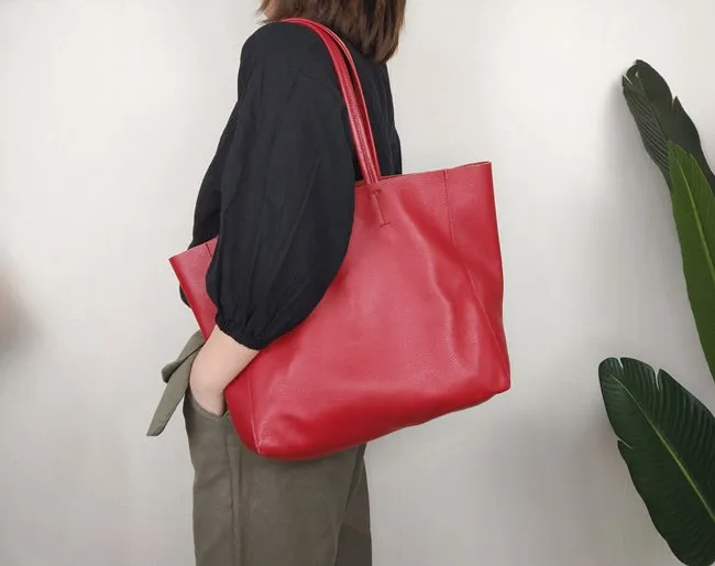 Fashion Womens Red Leather Oversize Tote Bag Red Shoulder Tote Bag Handbag Tote For Women