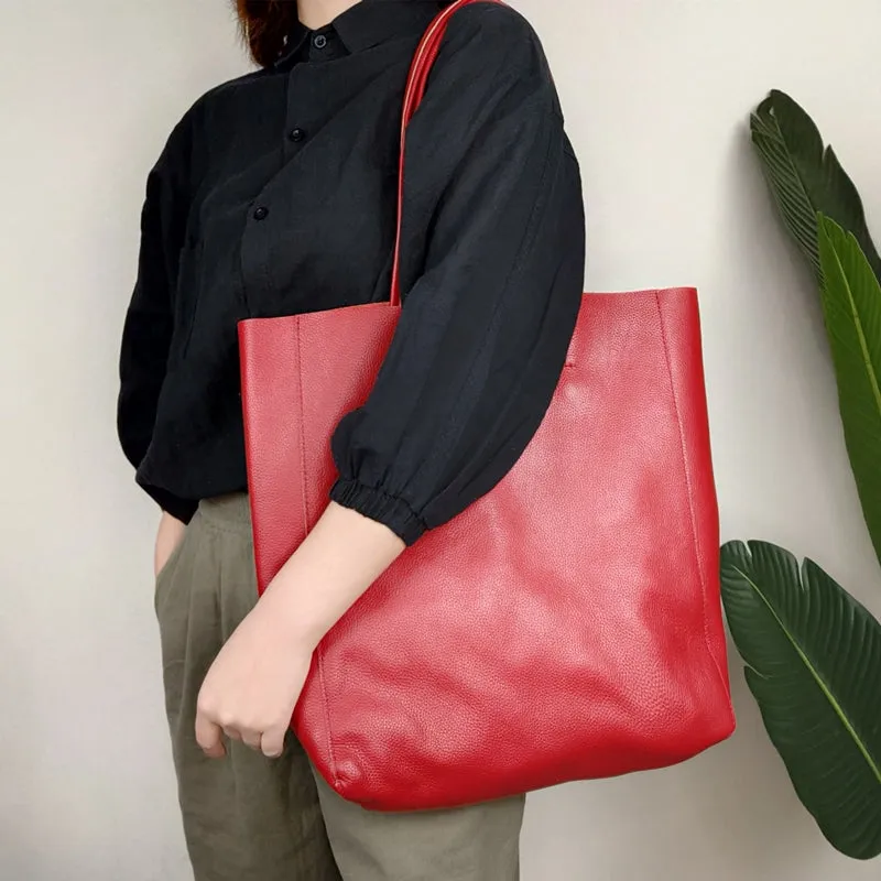 Fashion Womens Red Leather Oversize Tote Bag Red Shoulder Tote Bag Handbag Tote For Women