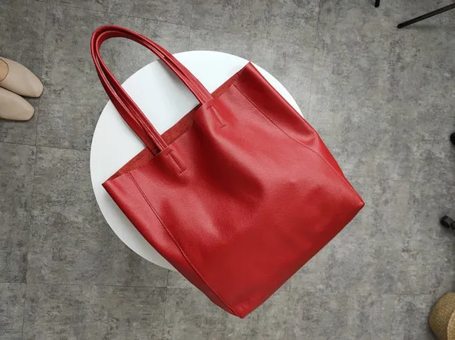 Fashion Womens Red Leather Oversize Tote Bag Red Shoulder Tote Bag Handbag Tote For Women