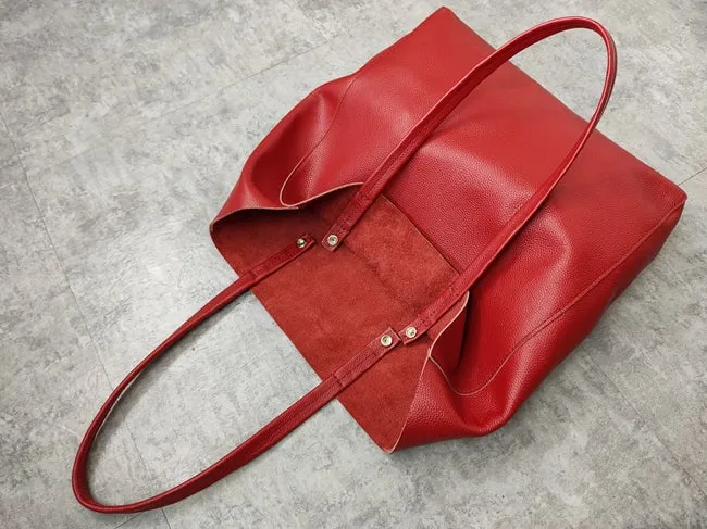 Fashion Womens Red Leather Oversize Tote Bag Red Shoulder Tote Bag Handbag Tote For Women