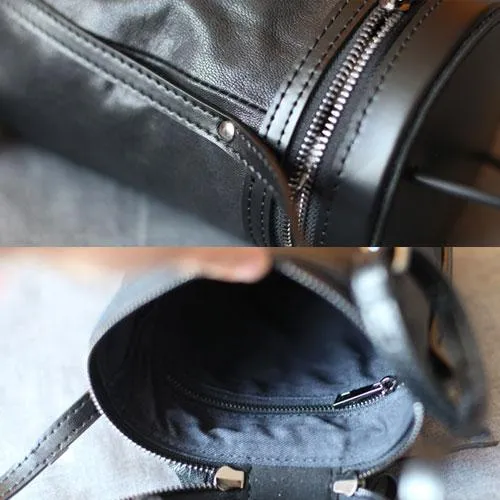 Fashion Womens Small Black Handbag Leather Barrel Crossbody Bag Cute Bucket Shoulder Bags for Ladies