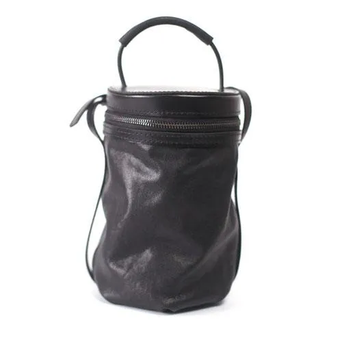 Fashion Womens Small Black Handbag Leather Barrel Crossbody Bag Cute Bucket Shoulder Bags for Ladies