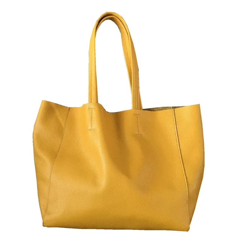Fashion Womens Yellow Leather Oversize Tote Bag Yellow Shoulder Tote Bag Handbag Tote For Women