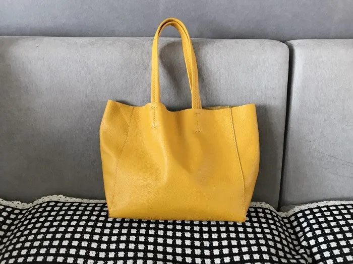 Fashion Womens Yellow Leather Oversize Tote Bag Yellow Shoulder Tote Bag Handbag Tote For Women