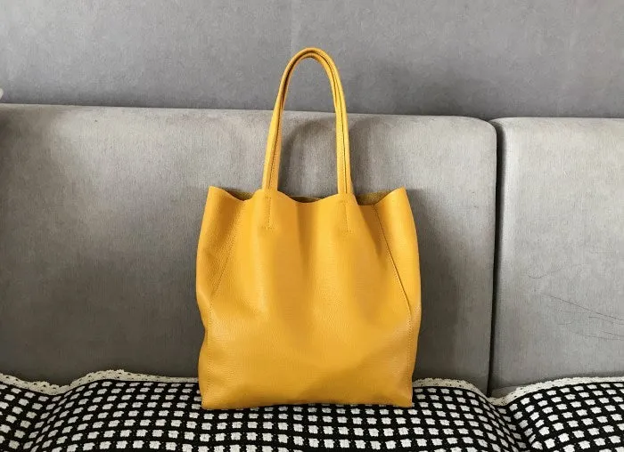 Fashion Womens Yellow Leather Oversize Tote Bag Yellow Shoulder Tote Bag Handbag Tote For Women