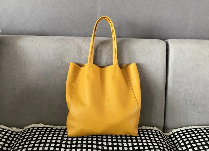 Fashion Womens Yellow Leather Oversize Tote Bag Yellow Shoulder Tote Bag Handbag Tote For Women