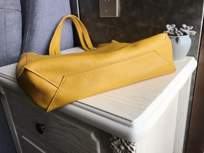 Fashion Womens Yellow Leather Oversize Tote Bag Yellow Shoulder Tote Bag Handbag Tote For Women