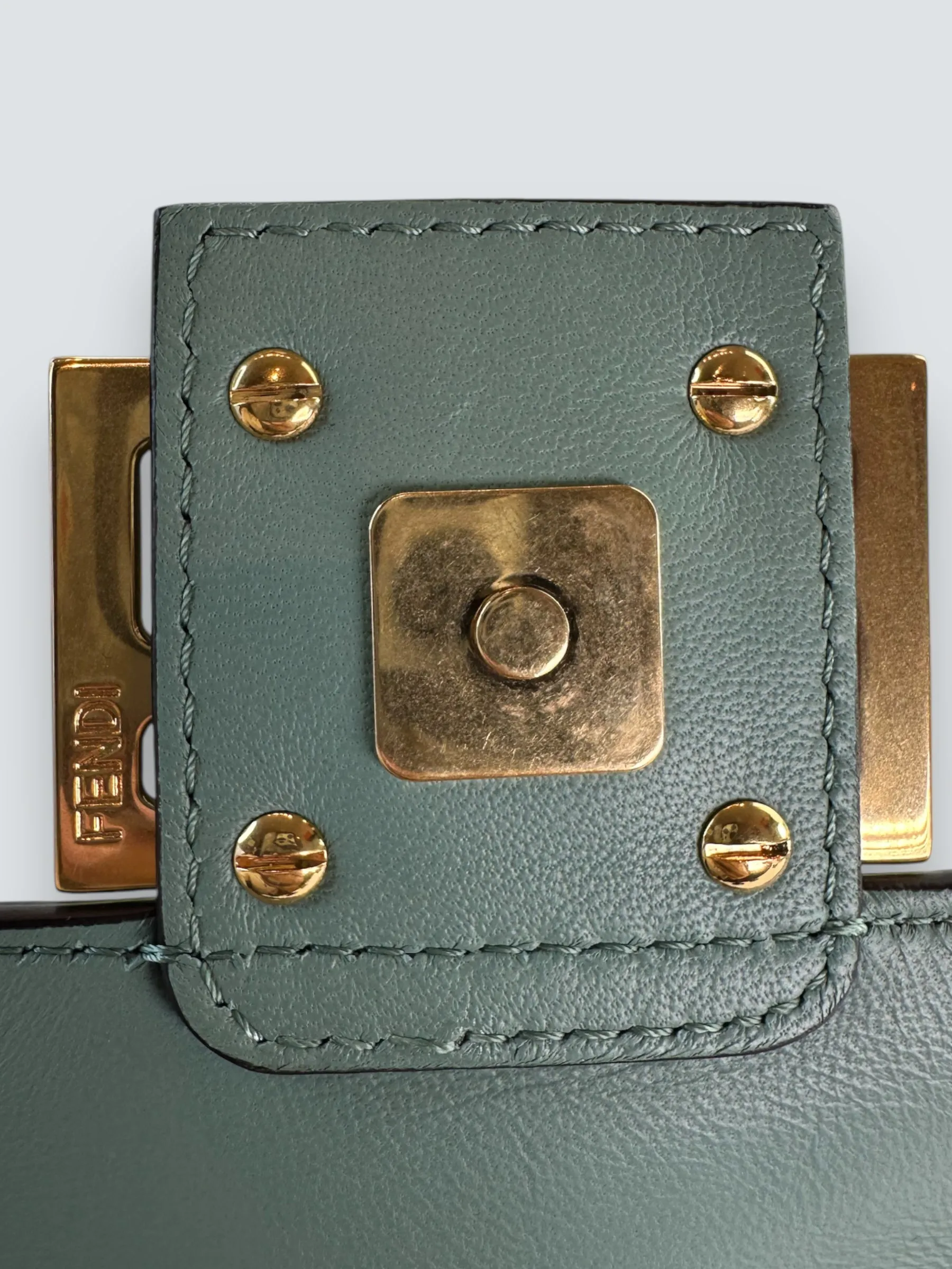 Fendi Olive Green Monogram Embossed Nappa Leather Baguette Crossbody