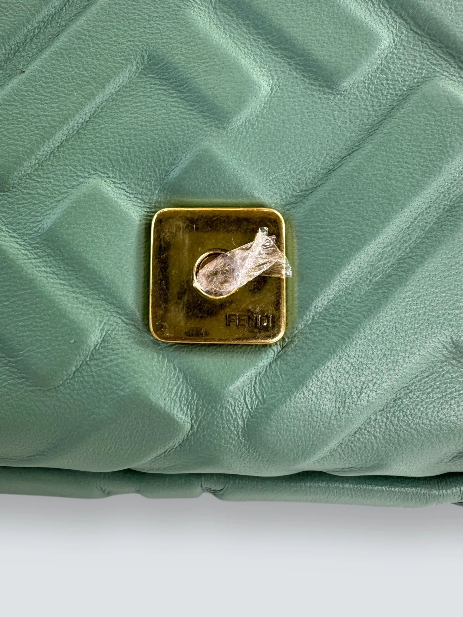 Fendi Olive Green Monogram Embossed Nappa Leather Baguette Crossbody