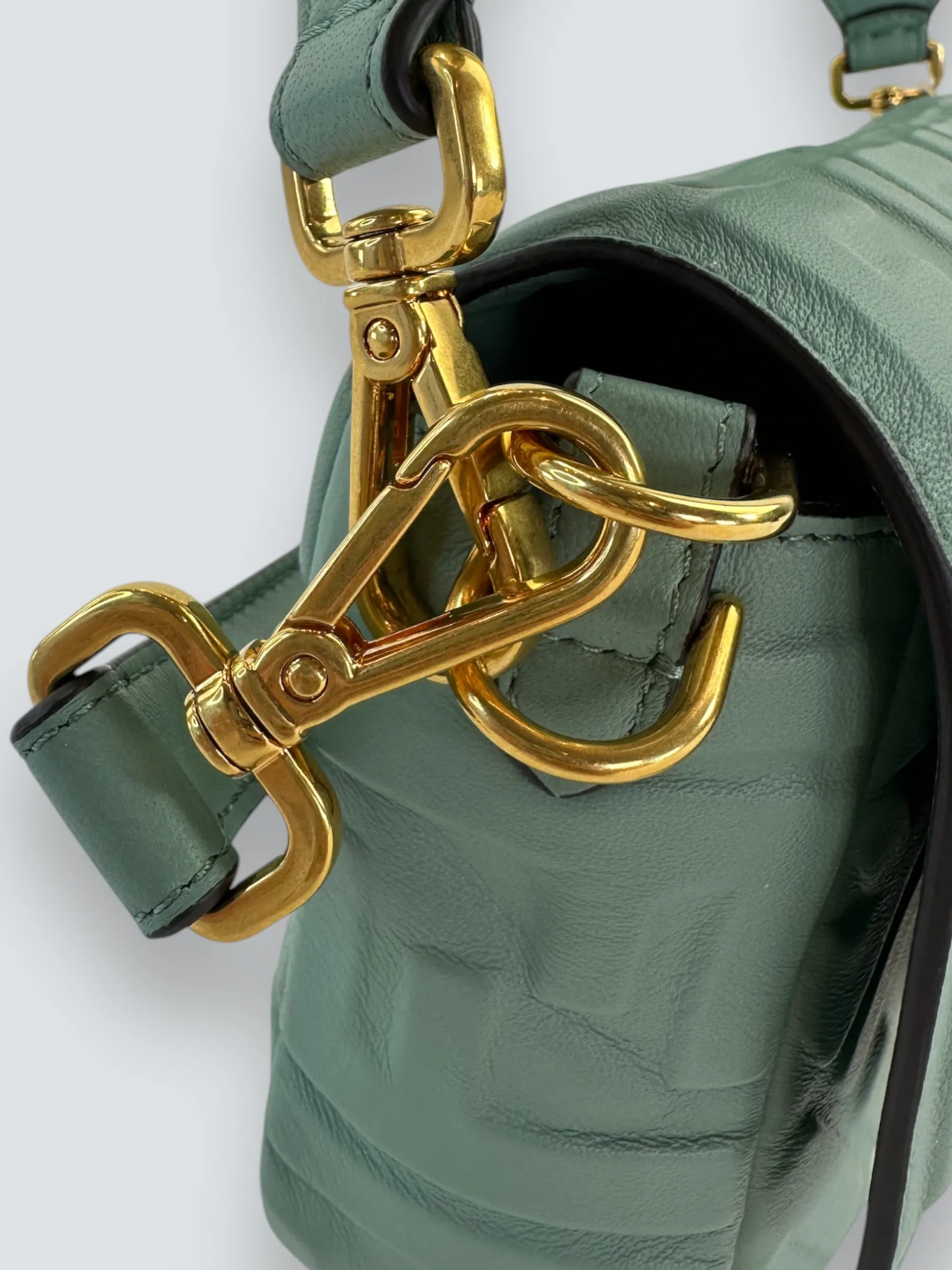 Fendi Olive Green Monogram Embossed Nappa Leather Baguette Crossbody