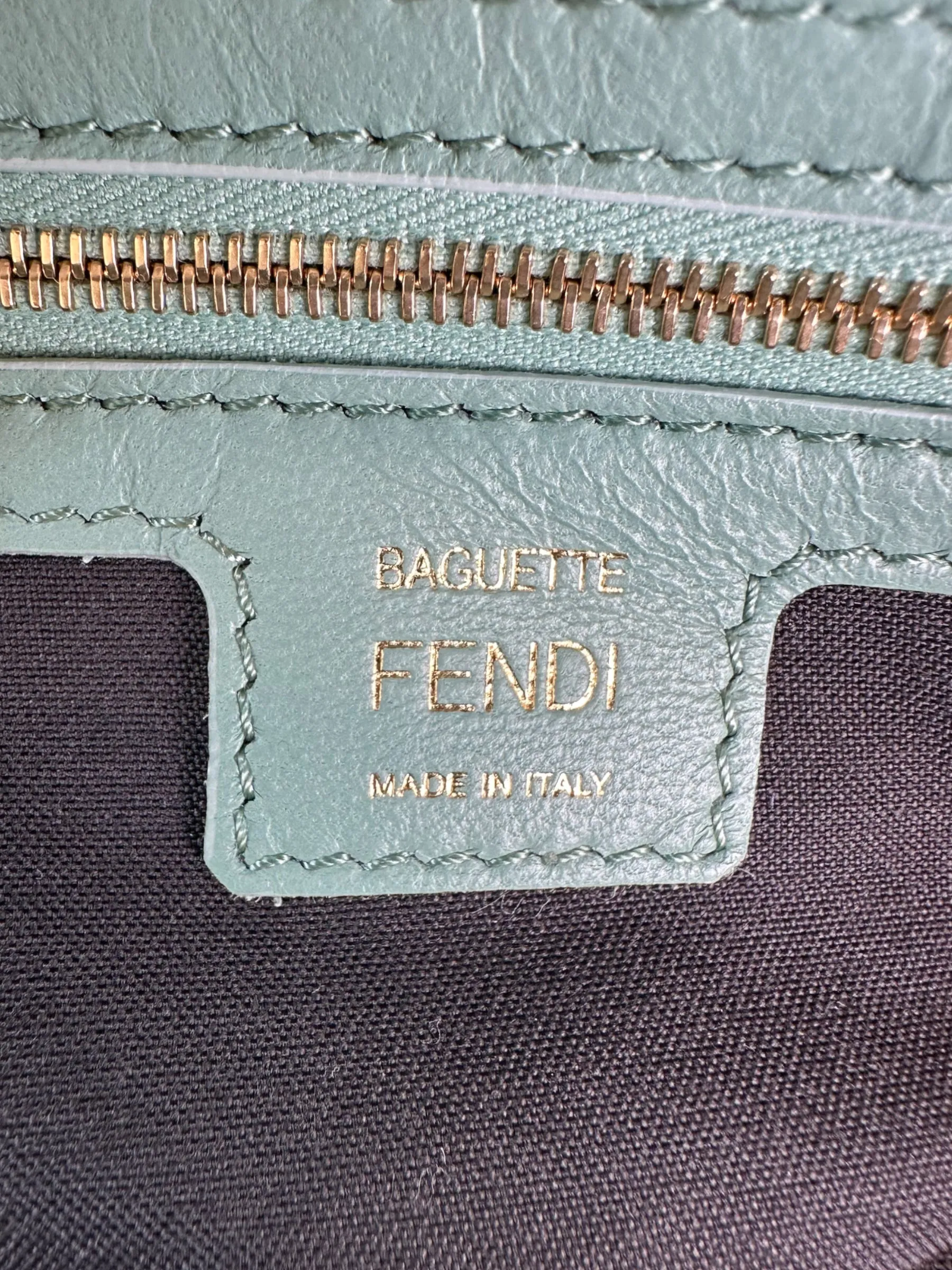 Fendi Olive Green Monogram Embossed Nappa Leather Baguette Crossbody