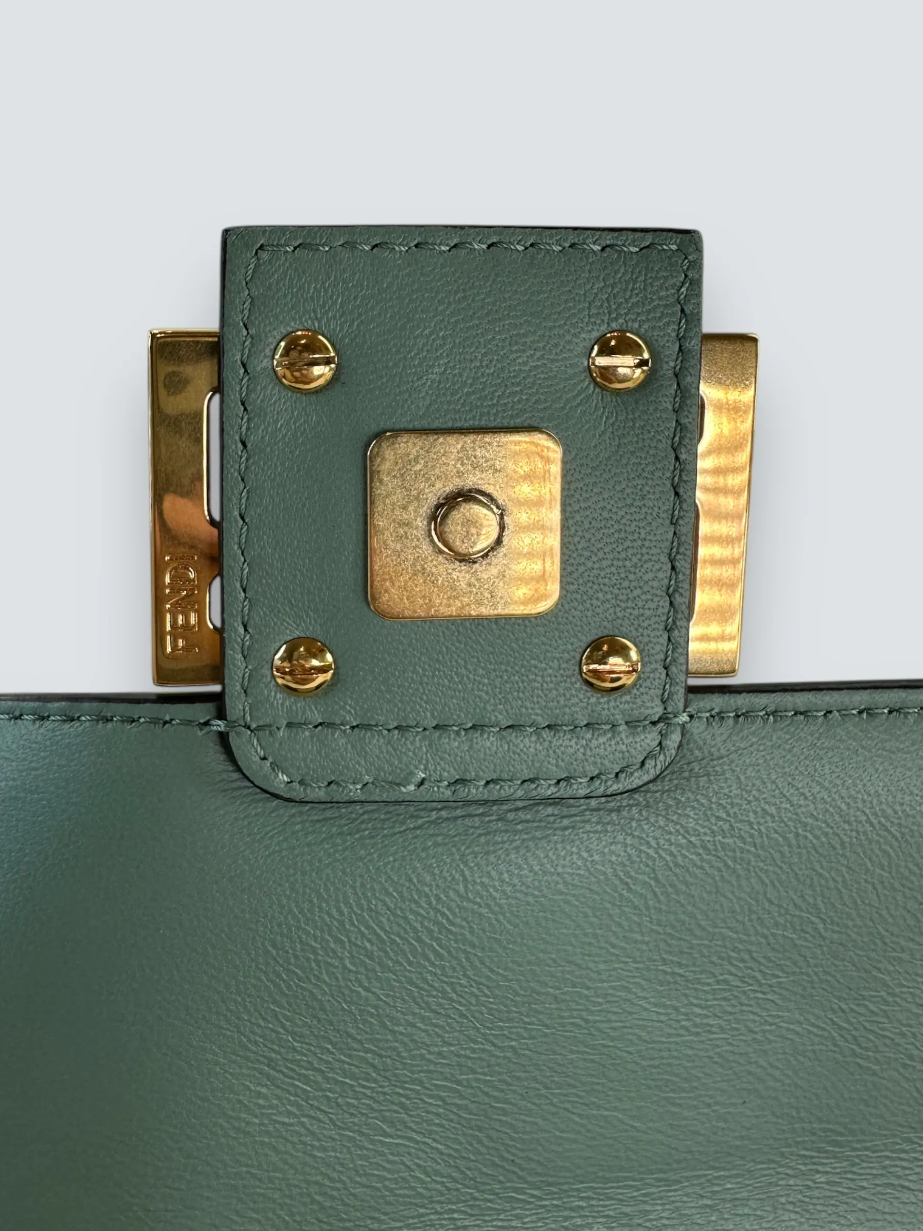 Fendi Olive Green Monogram Embossed Nappa Leather Baguette Crossbody