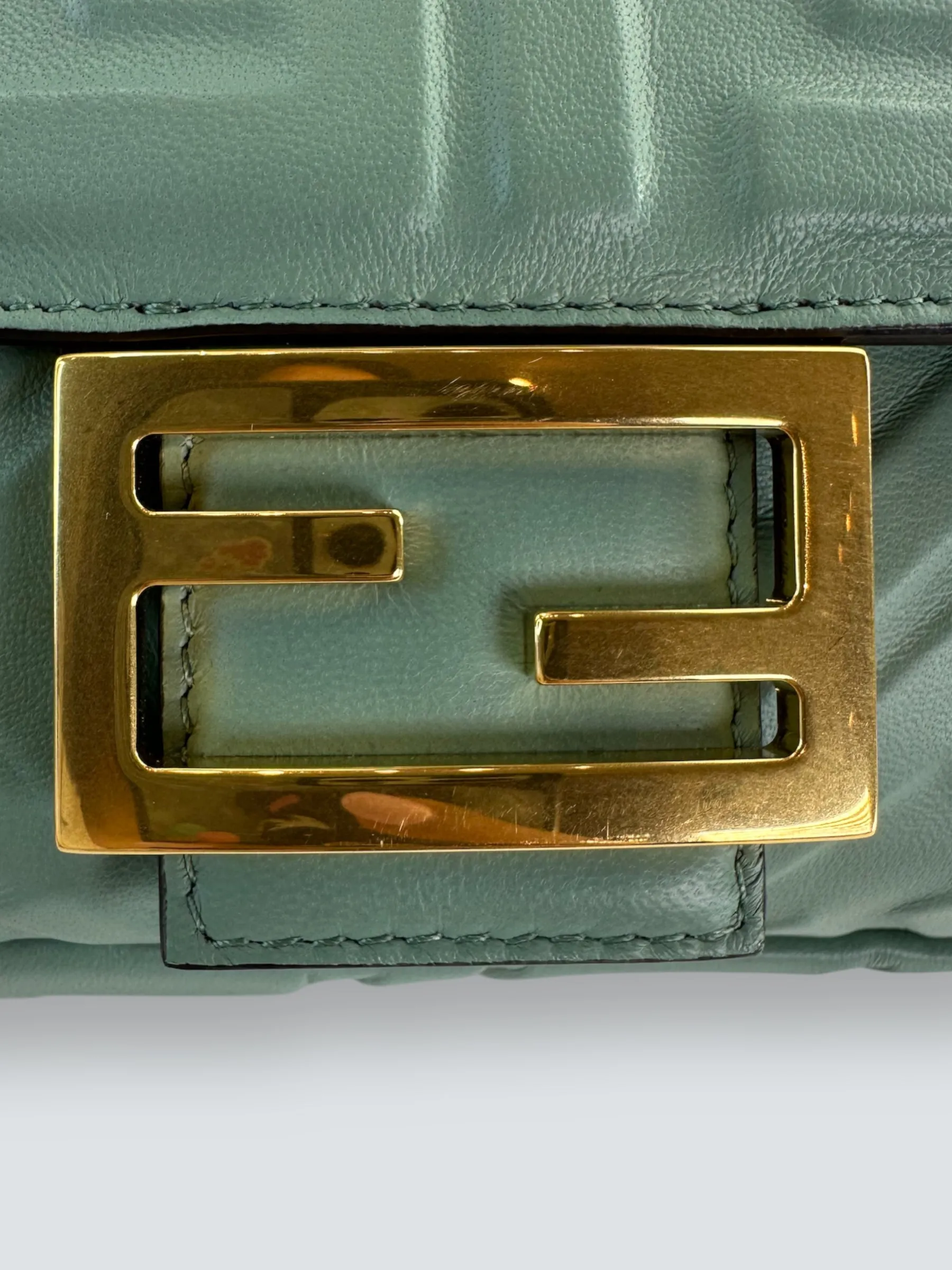 Fendi Olive Green Monogram Embossed Nappa Leather Baguette Crossbody
