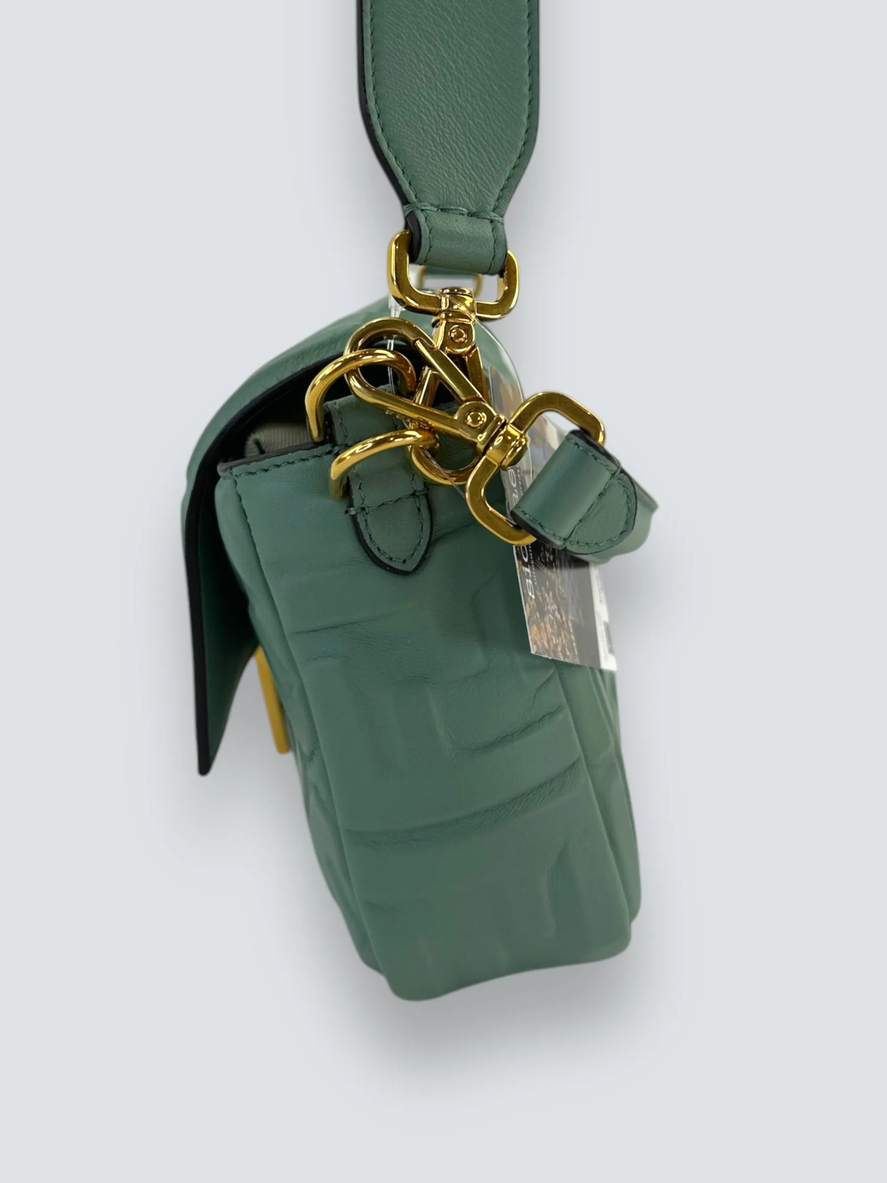 Fendi Olive Green Monogram Embossed Nappa Leather Baguette Crossbody