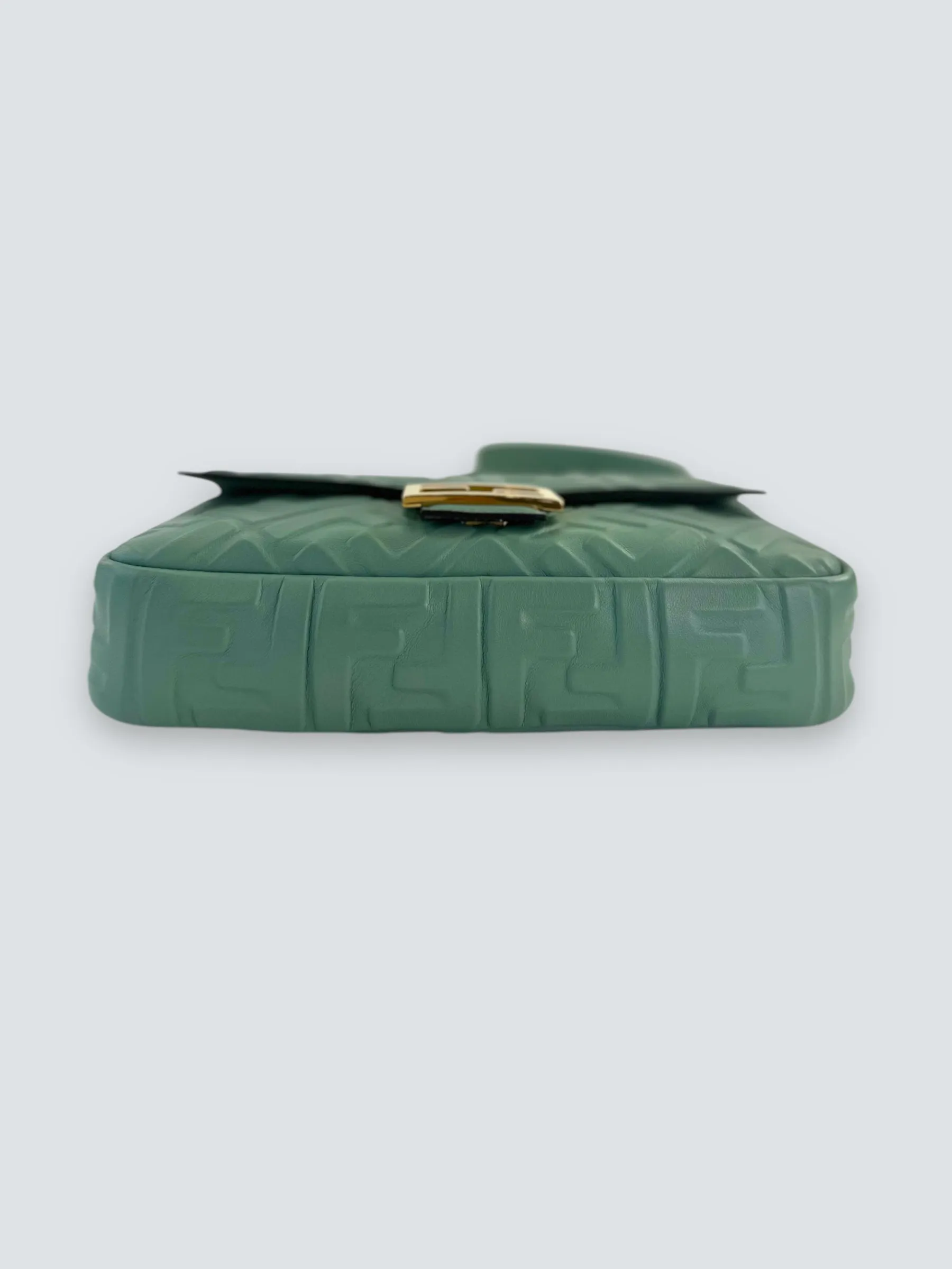 Fendi Olive Green Monogram Embossed Nappa Leather Baguette Crossbody